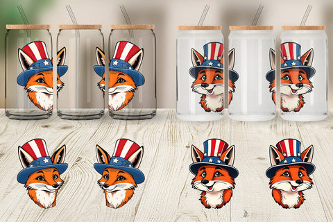 Glass Can Fox Patriotic Sublimation artnoy 