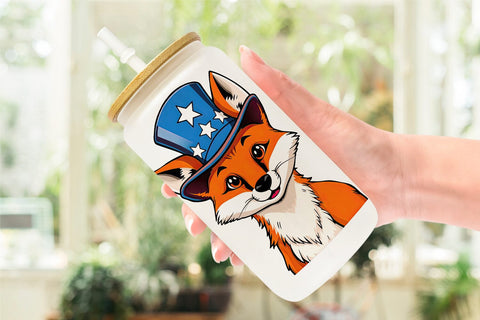 Glass Can Fox Patriotic Sublimation artnoy 