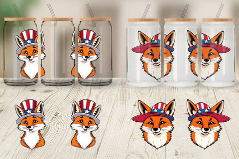 Glass Can Fox Patriotic Sublimation artnoy 