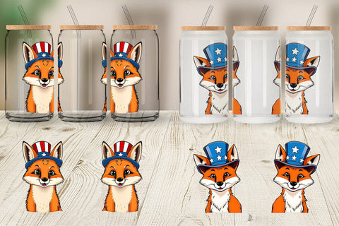 Glass Can Fox Patriotic Sublimation artnoy 