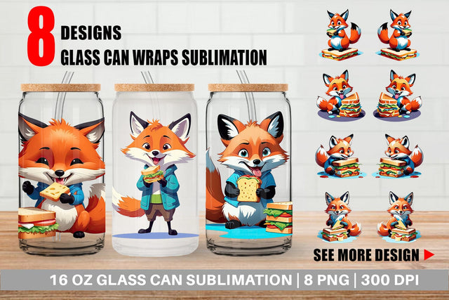 Glass Can Fox with Sandwich Sublimation artnoy 