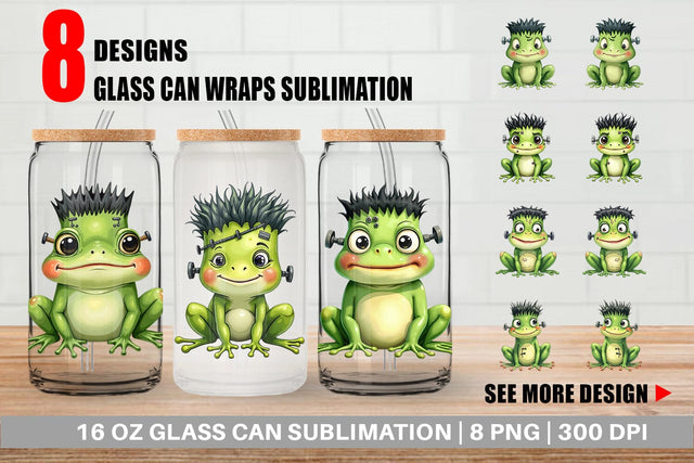 Glass Can Frankenstein Frog Sublimation artnoy 