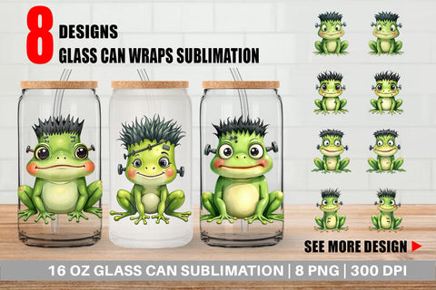 Glass Can Frankenstein Frog Sublimation artnoy 