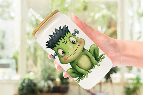 Glass Can Frankenstein Frog Sublimation artnoy 