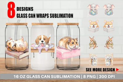Glass Can Friday Burnout Animal Watercolor Sublimation artnoy 
