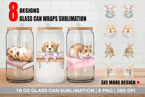 Glass Can Friday Burnout Animal Watercolor Sublimation artnoy 