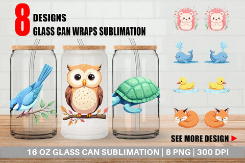 Glass Can Friendly Cute Animals Sublimation artnoy 