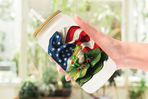 Glass Can Frog 4th of July Sublimation artnoy 
