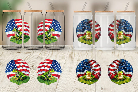Glass Can Frog 4th of July Sublimation artnoy 