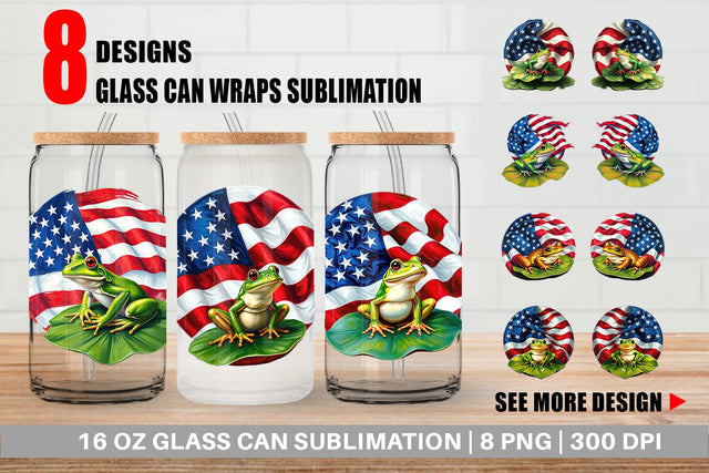 Glass Can Frog 4th of July Sublimation artnoy 