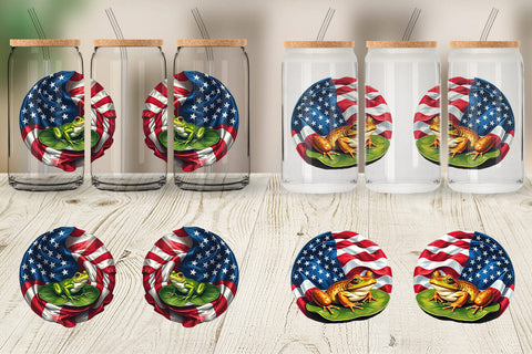 Glass Can Frog 4th of July Sublimation artnoy 