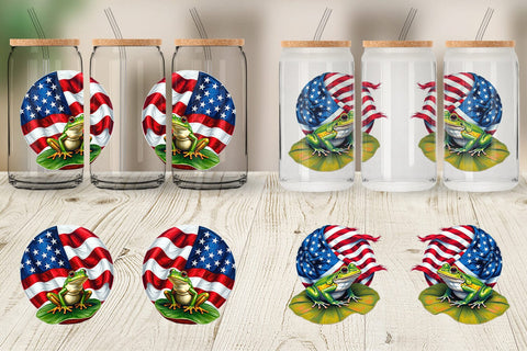 Glass Can Frog 4th of July Sublimation artnoy 