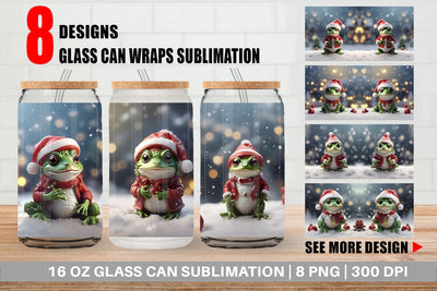 Glass Can Frog Christmas Sublimation artnoy 