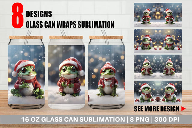 Glass Can Frog Christmas Sublimation artnoy 