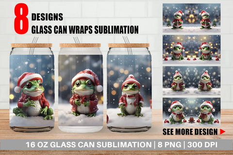 Glass Can Frog Christmas Sublimation artnoy 