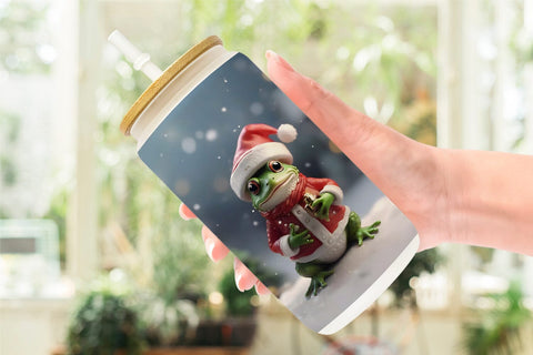 Glass Can Frog Christmas Sublimation artnoy 