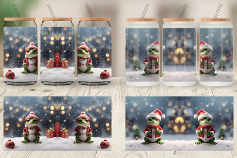 Glass Can Frog Christmas Sublimation artnoy 