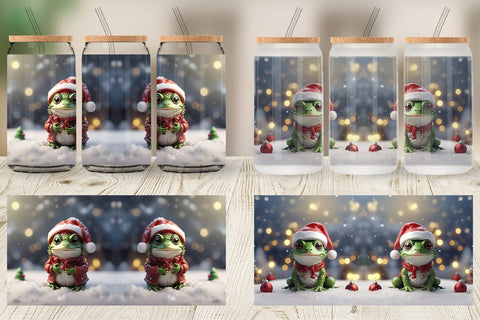Glass Can Frog Christmas Sublimation artnoy 
