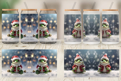 Glass Can Frog Christmas Sublimation artnoy 