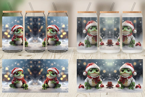 Glass Can Frog Christmas Sublimation artnoy 
