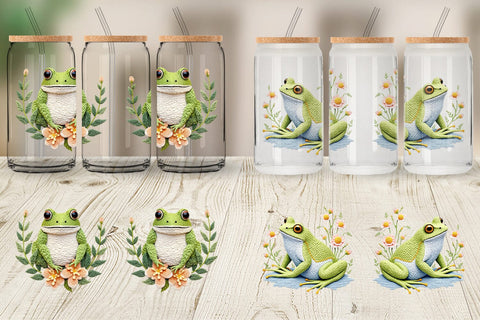 Glass Can Frog Embroidery Sublimation artnoy 