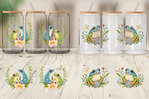 Glass Can Frog Embroidery Sublimation artnoy 