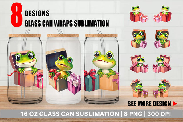 Glass Can Frog Gift Sublimation artnoy 
