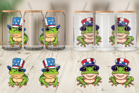 Glass Can Frog Patriotic Sublimation artnoy 