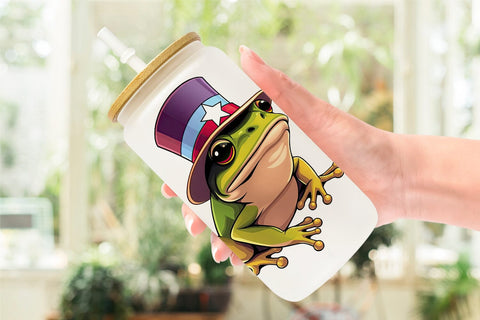 Glass Can Frog Patriotic Sublimation artnoy 