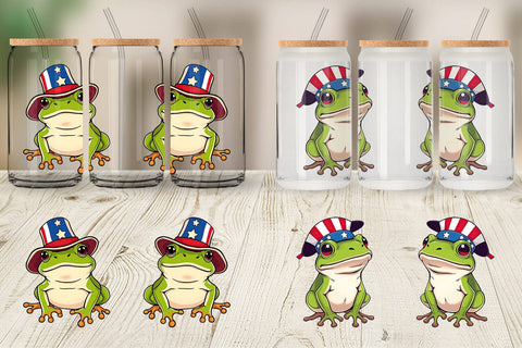 Glass Can Frog Patriotic Sublimation artnoy 