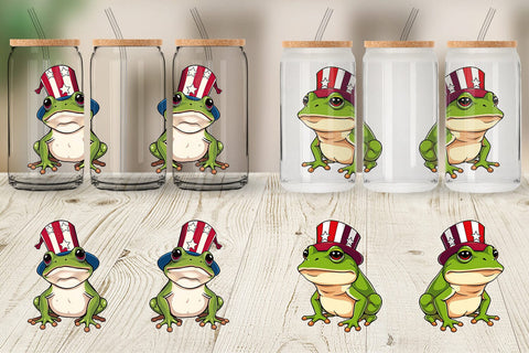 Glass Can Frog Patriotic Sublimation artnoy 
