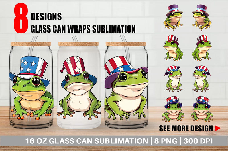 Glass Can Frog Patriotic Sublimation artnoy 