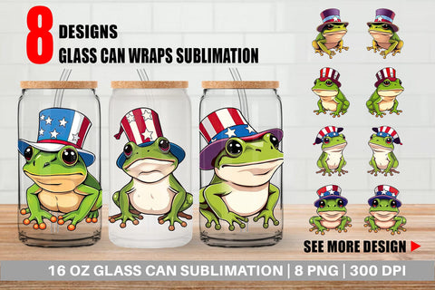 Glass Can Frog Patriotic Sublimation artnoy 