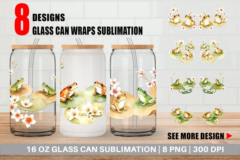 Glass Can Frog with Lily Pads Sublimation artnoy 
