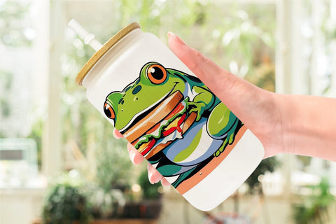 Glass Can Frog with Sandwich Sublimation artnoy 