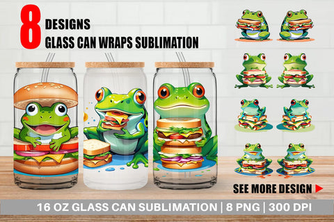 Glass Can Frog with Sandwich Sublimation artnoy 