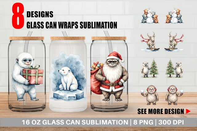 Glass Can Frosty Yeti Friends Sublimation artnoy 