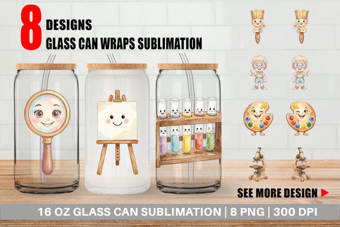 Glass Can Funky Art Science Mascot Watercolor Sublimation artnoy 