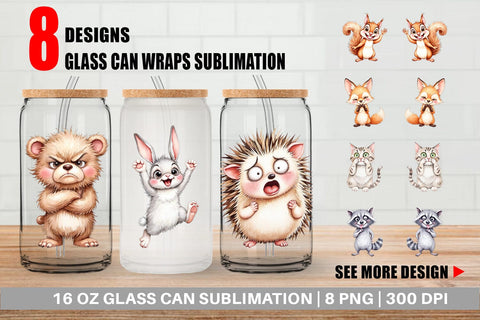 Glass Can Funny Animal Faces Sublimation artnoy 