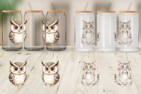 Glass Can Funny Animal Faces Sublimation artnoy 