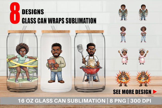 Glass Can Funny Black Family Cookout Sublimation artnoy 