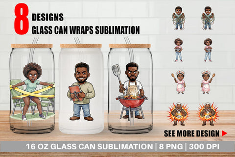 Glass Can Funny Black Family Cookout Sublimation artnoy 