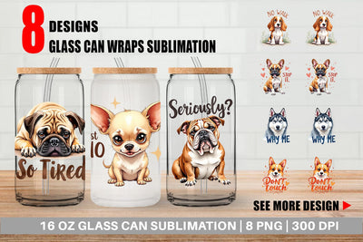 Glass Can Funny Dog Watercolor Big Eye Sublimation artnoy 