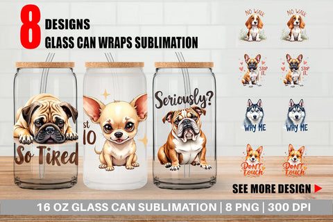 Glass Can Funny Dog Watercolor Big Eye Sublimation artnoy 