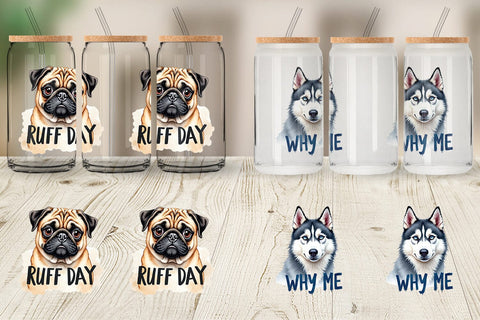 Glass Can Funny Dog Watercolor Big Eye Sublimation artnoy 