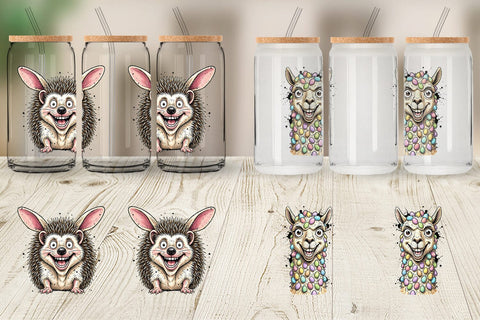 Glass Can Funny Easter Animal Sketch Sublimation artnoy 