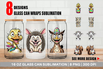 Glass Can Funny Easter Animal Sketch Sublimation artnoy 