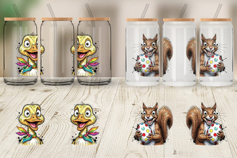 Glass Can Funny Easter Animal Sketch Sublimation artnoy 