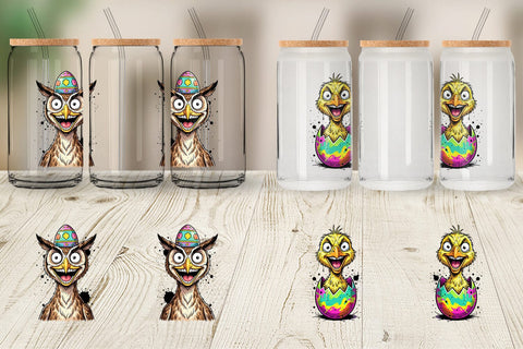Glass Can Funny Easter Animal Sketch Sublimation artnoy 