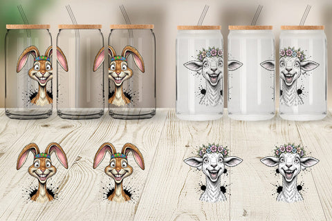 Glass Can Funny Easter Animal Sketch Sublimation artnoy 